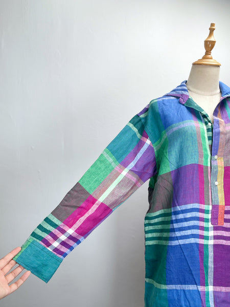 2021 Ralph Lauren Madras rainbow coloured Linen shirt dress