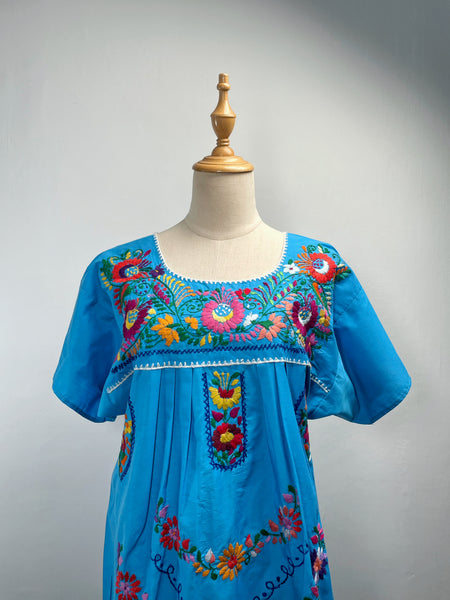 { Rare find } Hosanna | Vintage 1960s Oxacan Mexican embroidered Blouse in aquamarine blue