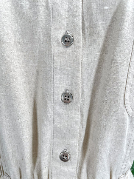 { Rare Find } Vintage 80s Together! Linen Blend Crochet Lace Accent Midi Dress
