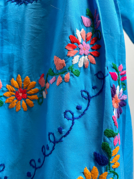 { Rare find } Hosanna | Vintage 1960s Oxacan Mexican embroidered Blouse in aquamarine blue