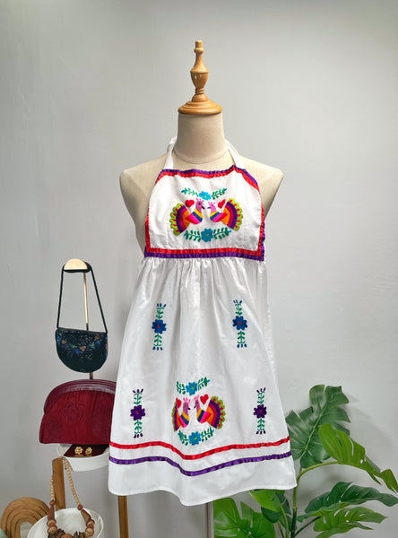 Kids vintage 1960s Mexican embroidered dress Birds and flowers