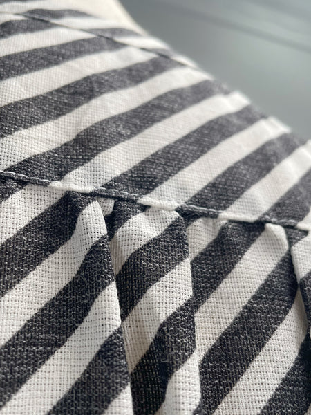 Vintage 60s 70s Striped Black and white Midi Dress | A-Line Lace Trim Day Dress