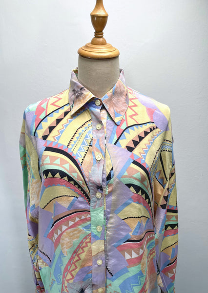Zack | Vintage 1980s Pastel abstract geometric print Loose shirt blouse