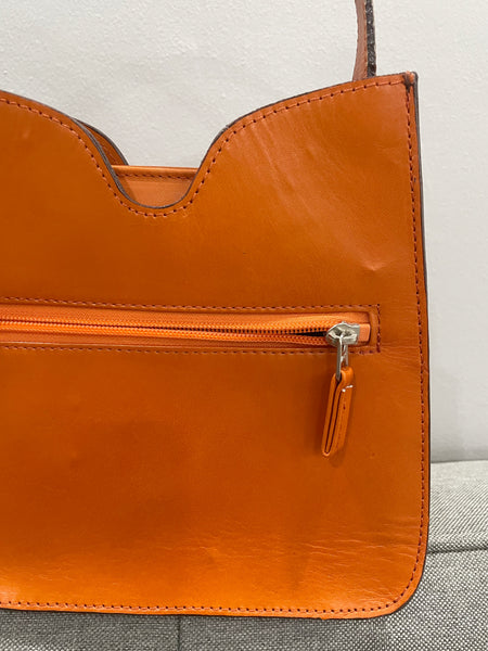 Vintage 1980s 1990s Bright Burnt Orange Tangerine Structured Handbag Shoulder bag