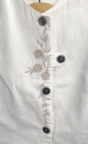 Vintage embroidery European  Linen Rose Blusen Vest with stamped buttons