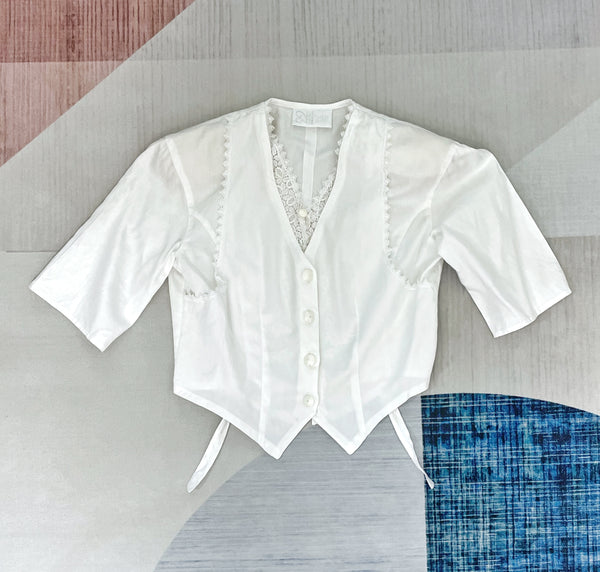 Must Have | Marie | Vintage 1980s lace accents cropped faux-vest top blouse