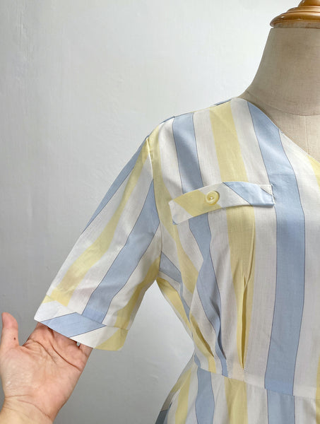 Sal | Vintage 1980s light grey yellow pastel blue fit-and-flare dress (Copy)
