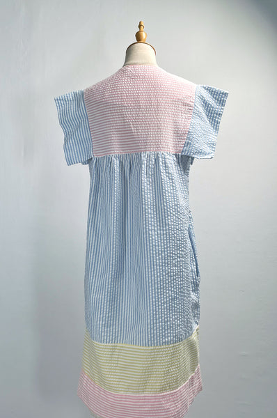 Must Have ! | Lainey | Vintage 1960s 1970s Pastel cheesecloth fabric striped dress shorter with cap sleeves