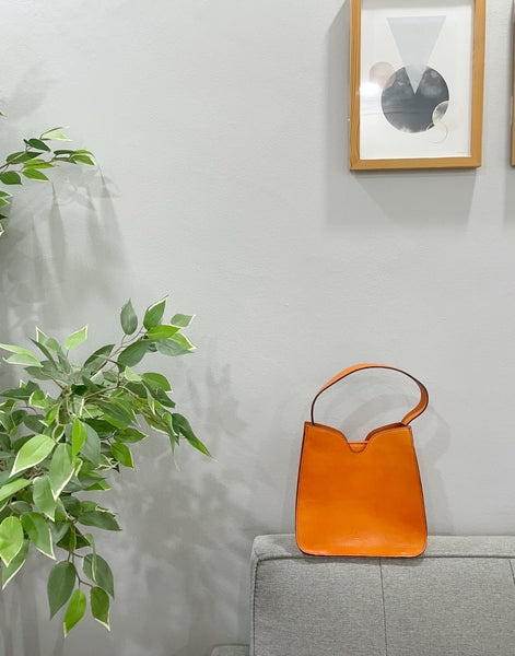 Vintage 1980s 1990s Bright Burnt Orange Tangerine Structured Handbag Shoulder bag
