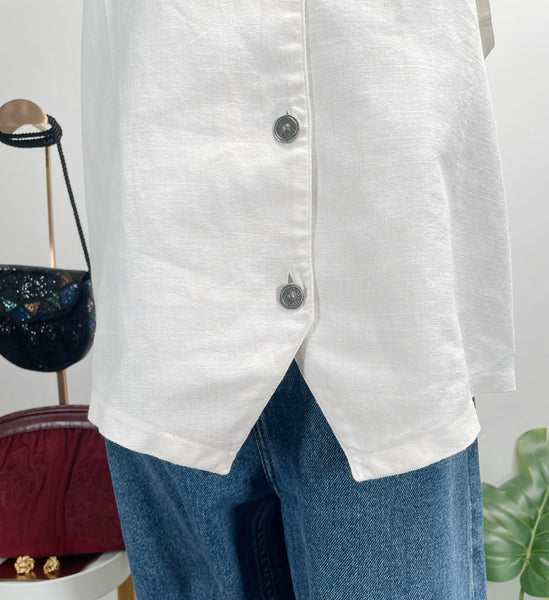 Vintage embroidery European  Linen Rose Blusen Vest with stamped buttons