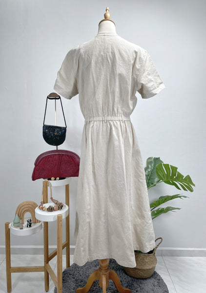 { Rare Find } Vintage 80s Together! Linen Blend Crochet Lace Accent Midi Dress