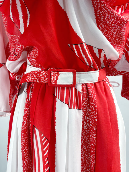 Sasha | Vintage 1980s cowl-neck flowy chiffon geometric print dress