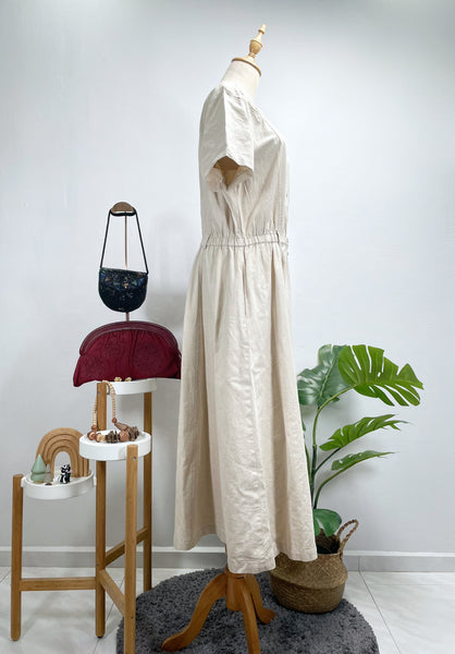 { Rare Find } Vintage 80s Together! Linen Blend Crochet Lace Accent Midi Dress