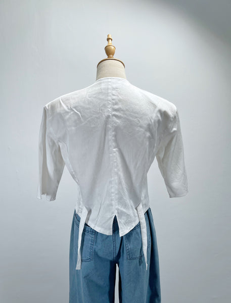 Must Have | Marie | Vintage 1980s lace accents cropped faux-vest top blouse