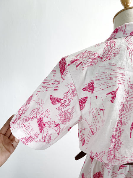 Shelley | Vintage 1980s pop-art abstract scribble print pop-over blazer neckline collared dress