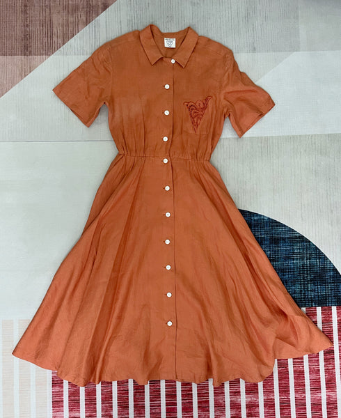 Vanna | Vintage 1950s Rust colored Circle skirt dress with lace pocket square