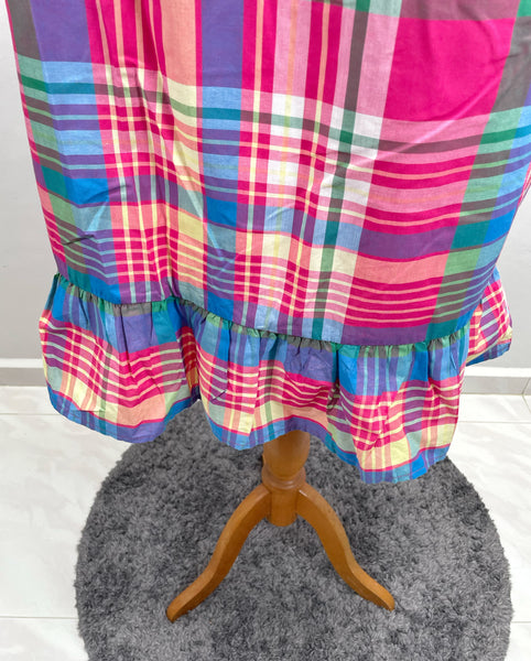 Happy | Vintage 1980s madras checks Dress with ruffles and flared tulip sleeves