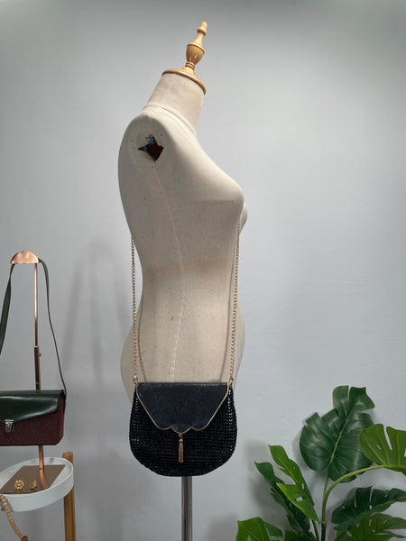 Vintage Disco era 1970s 1980s mesh and scalloped flap pouch bag
