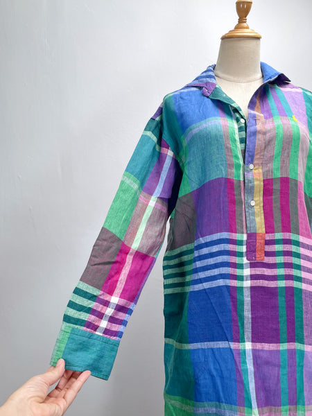 2021 Ralph Lauren Madras rainbow coloured Linen shirt dress