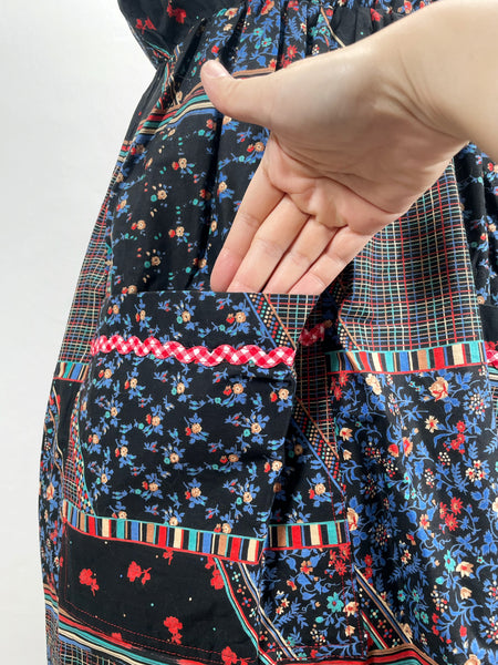 Artie | Vintage 1960s 1970s mixed print floral and grid lines geometric dress