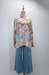 Zack | Vintage 1980s Pastel abstract geometric print Loose shirt blouse