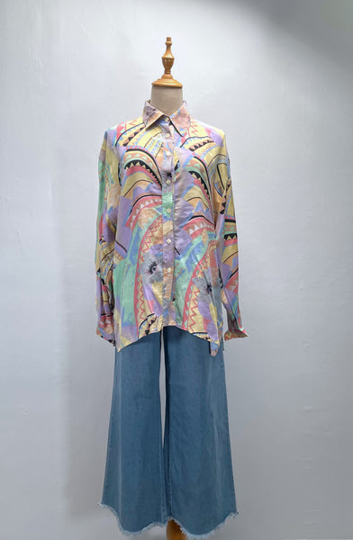 Zack | Vintage 1980s Pastel abstract geometric print Loose shirt blouse