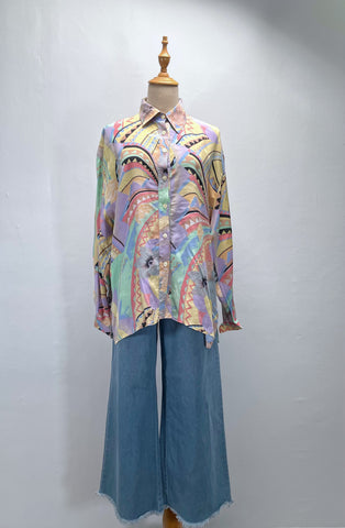 Zack | Vintage 1980s Pastel abstract geometric print Loose shirt blouse