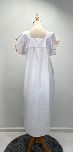 Rainforest | Nicaragua embroidered long kaftan with scalloped sleeves and hem