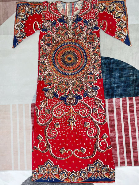 Frankie | Vintage 1960s 1970s Dashiki Handkerchief sleeves Long maxi Batik print dress