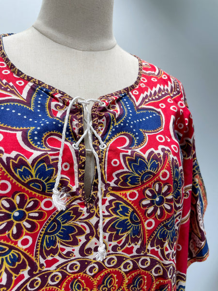 Frankie | Vintage 1960s 1970s Dashiki Handkerchief sleeves Long maxi Batik print dress