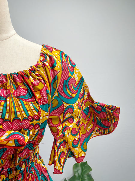 Vintage 70s Psychedelic Print Off-Shoulder Midi Dress | Kaen |