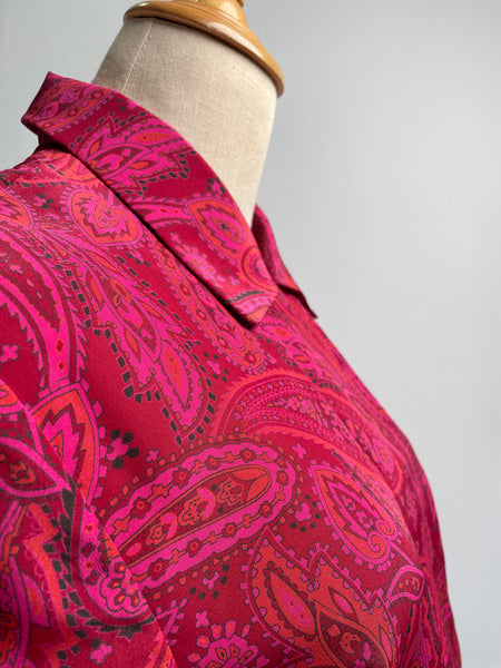 Must-have | Peyton | Vintage 1980s paisley pink red and orange jacket lapel dress | size S - M