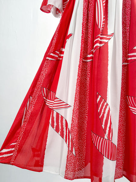 Sasha | Vintage 1980s cowl-neck flowy chiffon geometric print dress