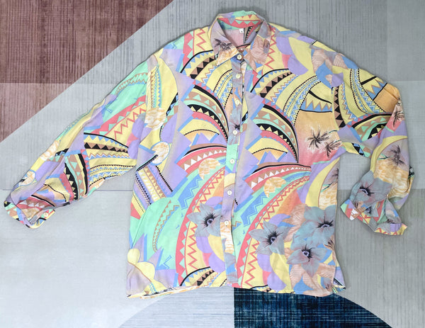 Zack | Vintage 1980s Pastel abstract geometric print Loose shirt blouse