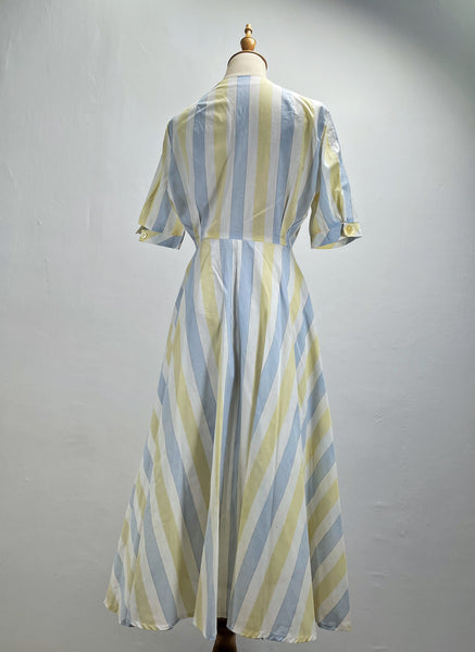 Sal | Vintage 1980s light grey yellow pastel blue fit-and-flare dress (Copy)