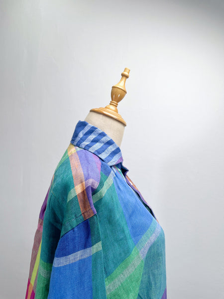 2021 Ralph Lauren Madras rainbow coloured Linen shirt dress
