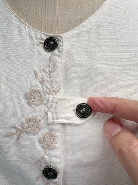 Vintage embroidery European  Linen Rose Blusen Vest with stamped buttons
