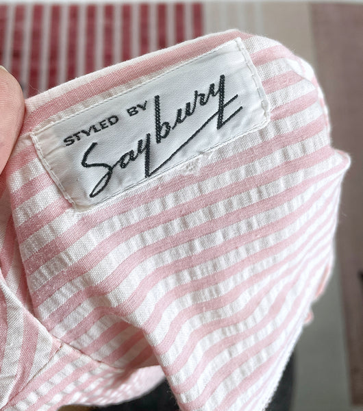 Must Have ! | Lainey | Vintage 1960s 1970s Pastel cheesecloth fabric striped dress shorter with cap sleeves