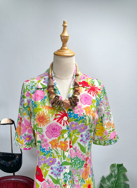 Vintage Designer Ken Scott Hand-Printed Floral Maxi Dress | {Rare Find} |