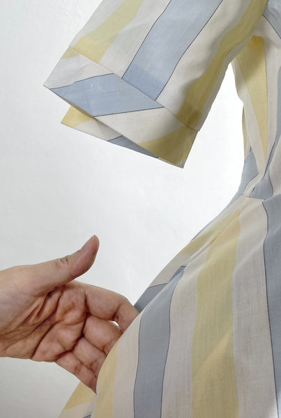 Sal | Vintage 1980s light grey yellow pastel blue fit-and-flare dress (Copy)