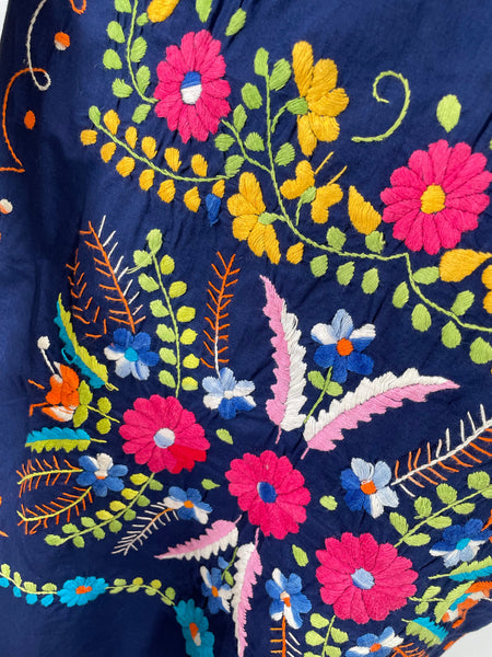 Valencia | Vintage 1960s 1970s Navy blue embroidered Mexican Kaftan Dress