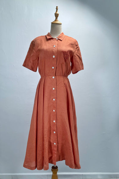 Vanna | Vintage 1950s Rust colored Circle skirt dress with lace pocket square