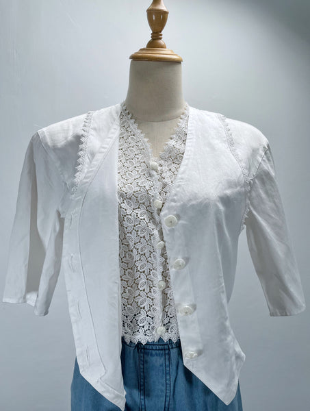 Must Have | Marie | Vintage 1980s lace accents cropped faux-vest top blouse