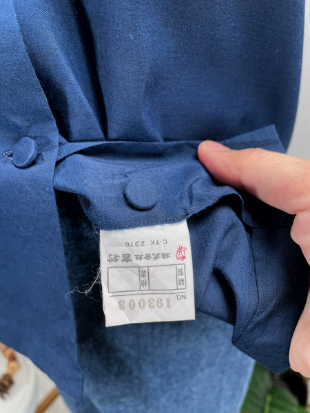 { Very Rare Find } Vintage 50s 60s embroidered dark Navy blue  collared blouse