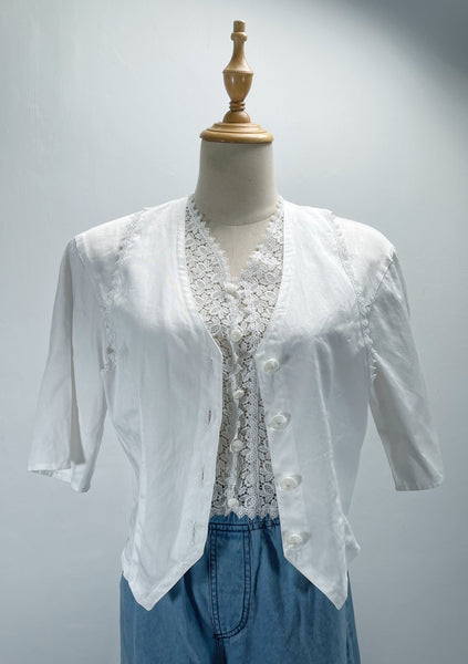 Must Have | Marie | Vintage 1980s lace accents cropped faux-vest top blouse