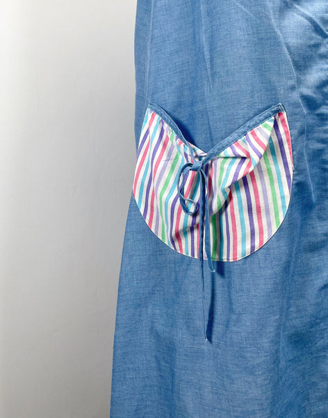 Maedi | Vintage 1950s 1960s soft cotton-mix Chambray easy-wear dress with striped binding and pockets