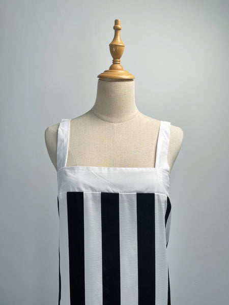 Sloane | Vintage 1990s 2000s vertical black and white monochrome thick strap maxi column dress with V back