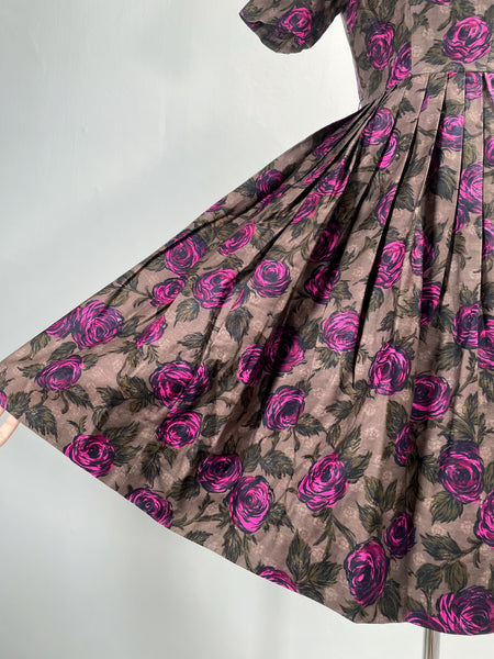 Viva En Rose | Vintage 1950s 1960s Madmen era cocktail dress with rose print