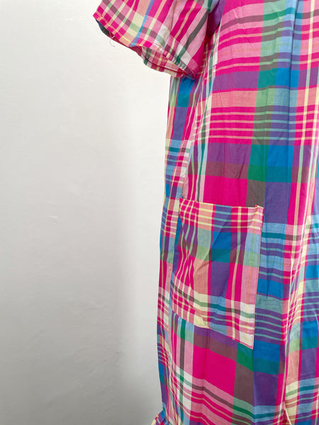 Happy | Vintage 1980s madras checks Dress with ruffles and flared tulip sleeves
