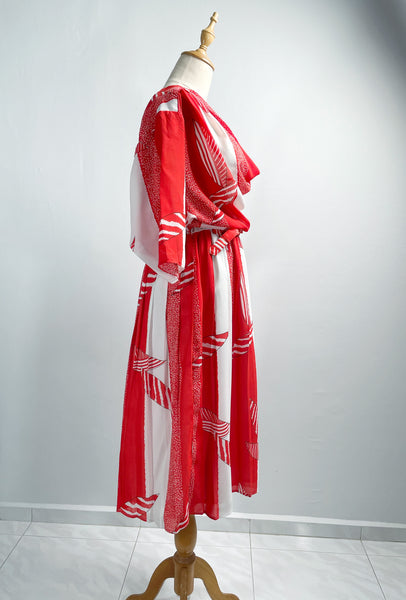 Sasha | Vintage 1980s cowl-neck flowy chiffon geometric print dress